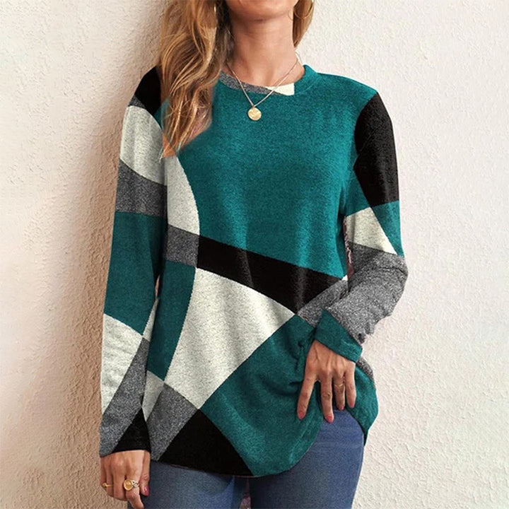 Damen nan Langarmshirt mit grafischem Print, Rundhalsausschnitt und geschwungenem Saum Echo Archiv