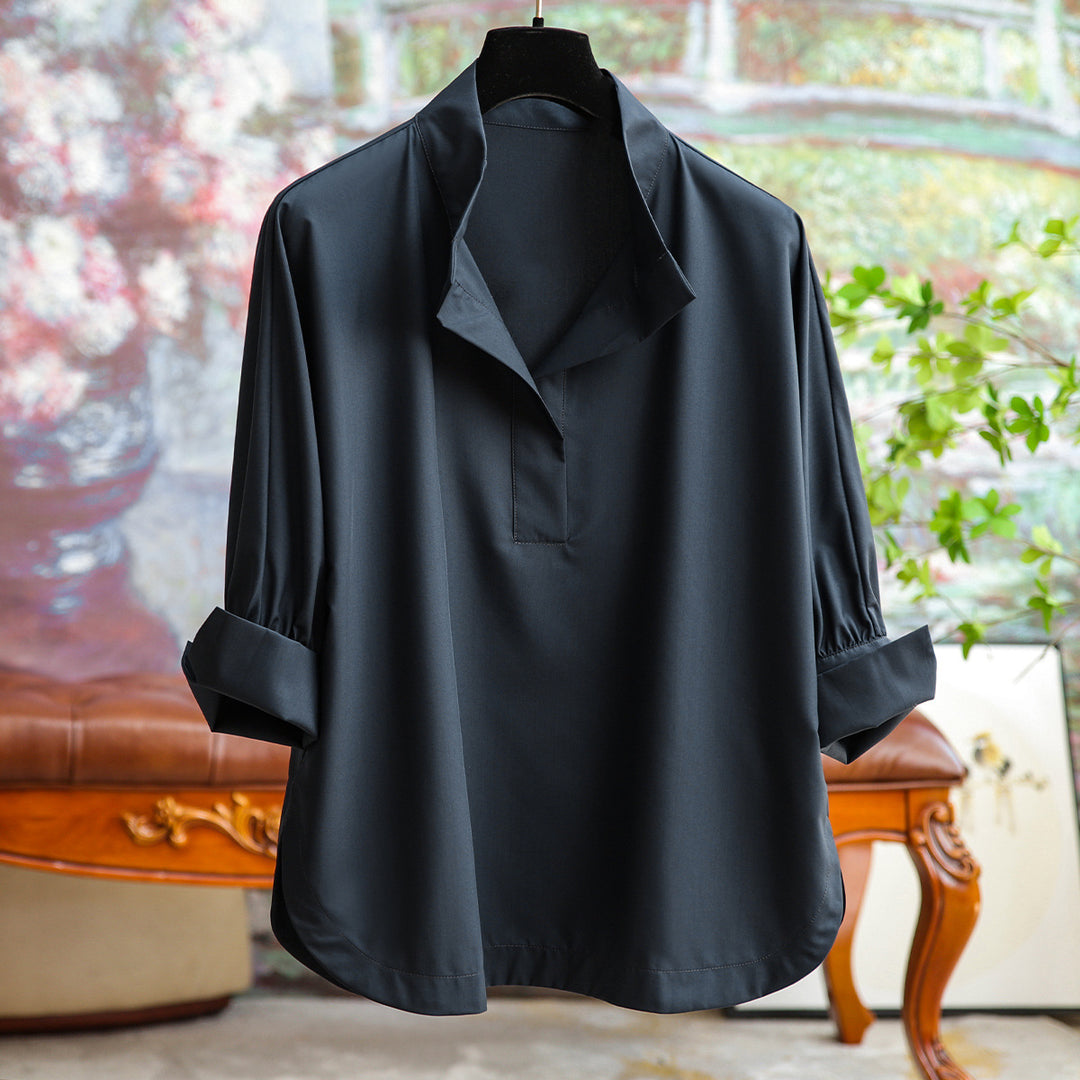 Damen Elegante und fließende Bluse mit Stehkragen Echoarchiv