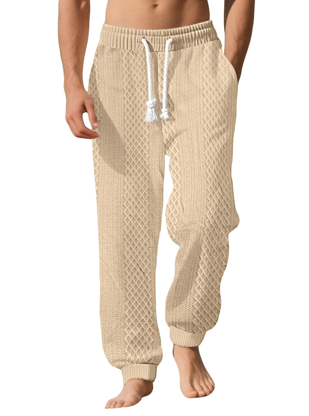 Herren nan gestrickte Wohlfühlhose mit Zopfstruktur, elastischem Bund, Kordelzug und Eingrifftaschen Echo Archiv