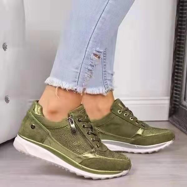 Damen Bequeme Plateausneaker mit Reißverschluss Netzgewebe- und Wildlederdetails stoßdämpfender Komfortsohle – Névara