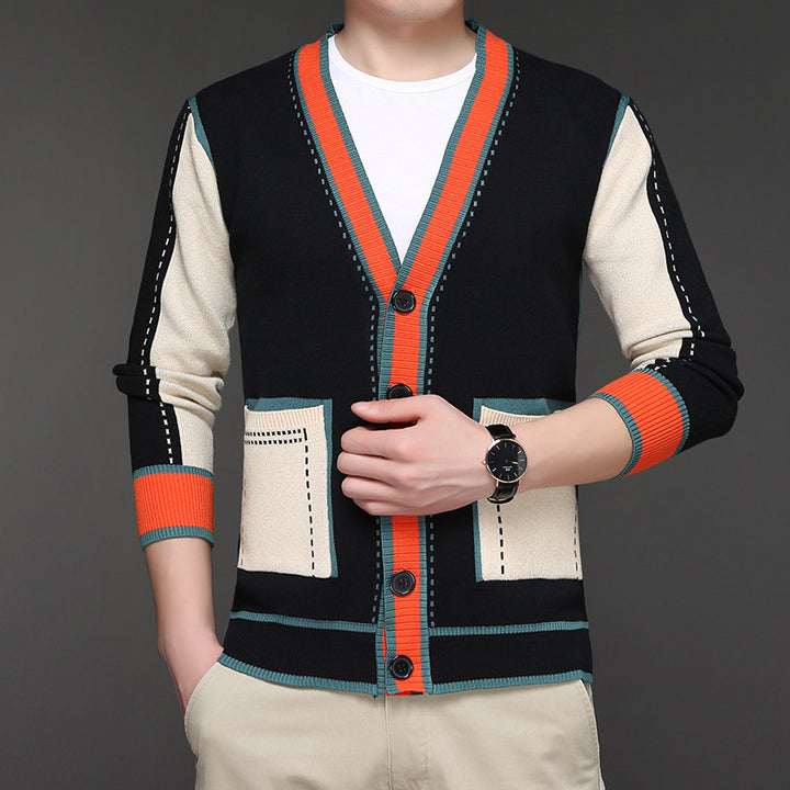 Herren modische Strickjacke mit kontrastierenden Details und praktischen Taschen Echoarchiv
