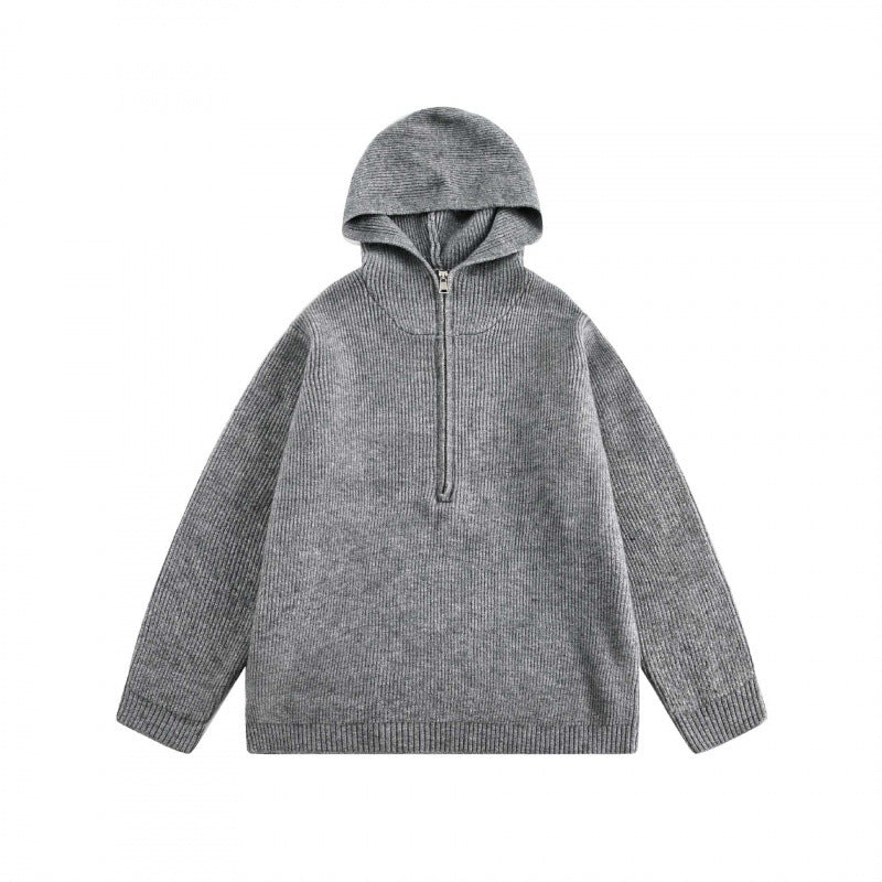 Unisex Oversize-Kapuzenpullover aus feinem Feinstrick mit halbem Reißverschluss Echo Archiv