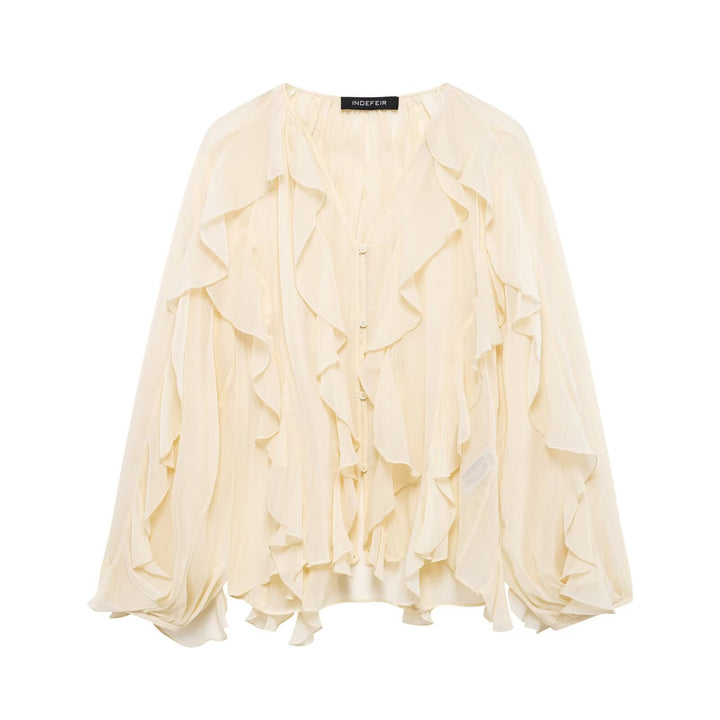 Damen Chiffon-Bluse mit vielfachen Volant-Rüschen und Knopfleiste Echo Archiv