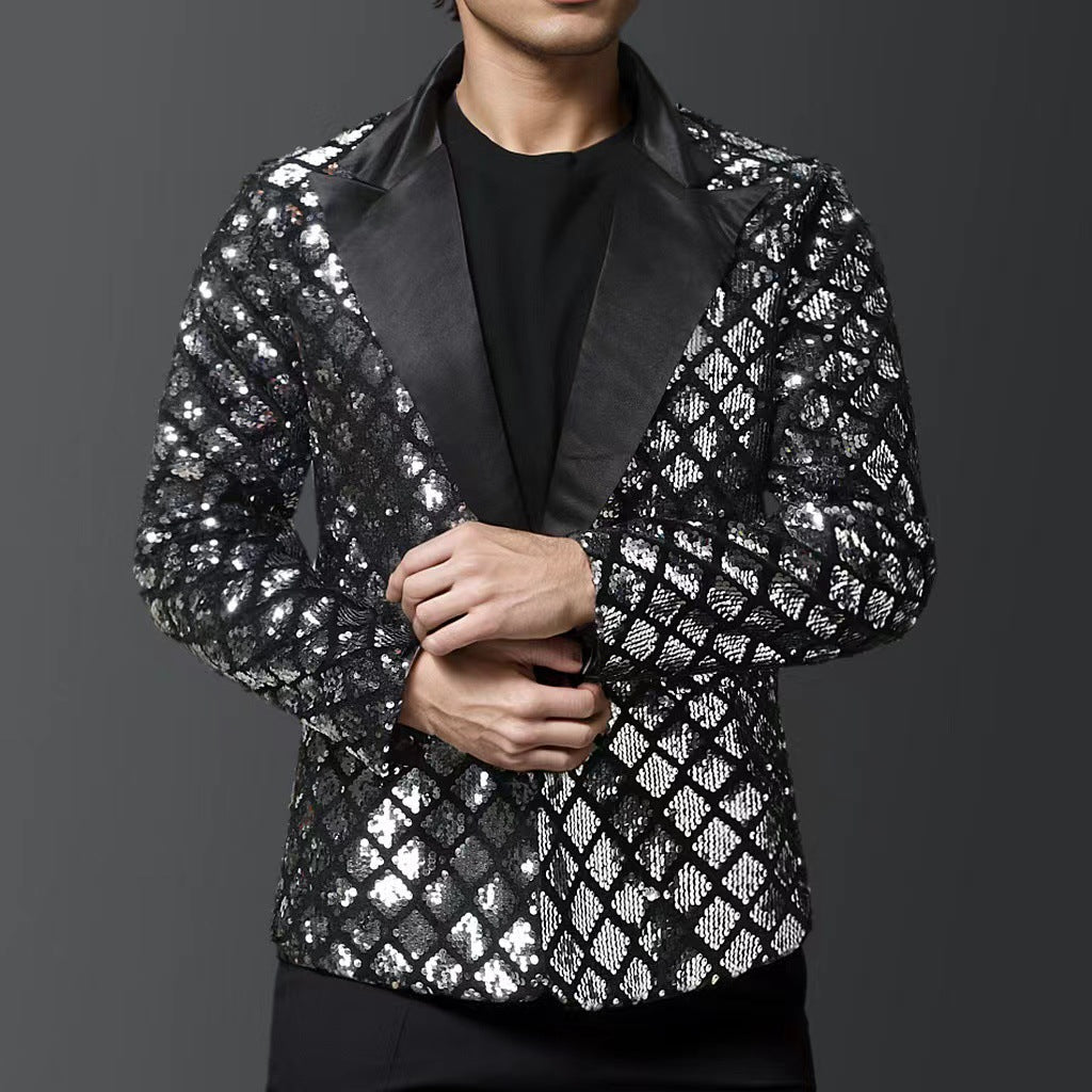 Herren glitzernder Smokingblazer mit luxuriösen Paillettenmustern Echoarchiv