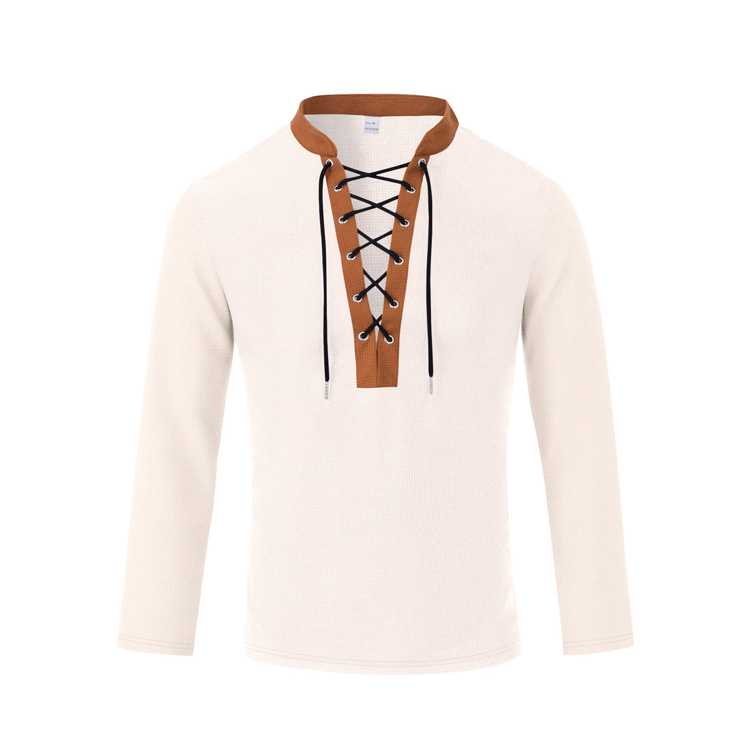 Herren Langarm-T-Shirt mit innovativer Schnürung und Melange-Optik Echoarchiv