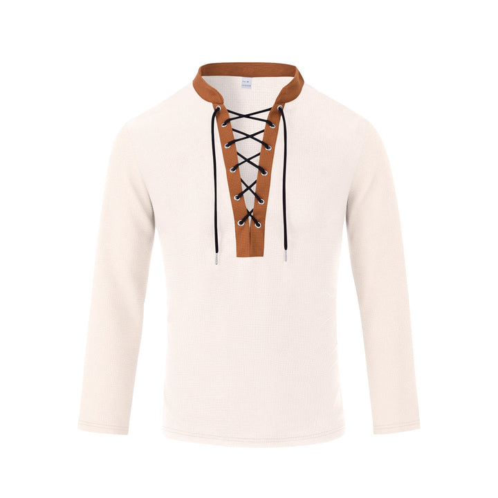 Herren Langarm-T-Shirt mit innovativer Schnürung und Melange-Optik Echoarchiv