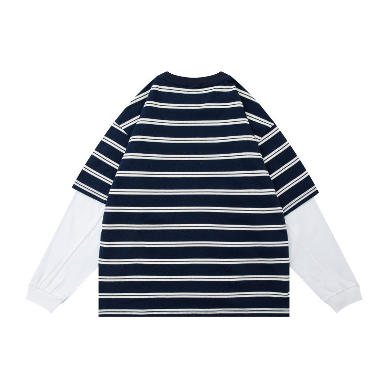 Unisex Lagenlook-Langarmshirt mit gestreiftem Oversize-Oberteil und eingesetzten Innärmeln Echoarchiv