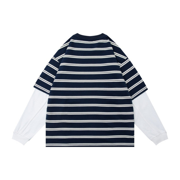 Unisex Lagenlook-Langarmshirt mit gestreiftem Oversize-Oberteil und eingesetzten Innärmeln Echoarchiv