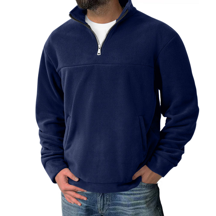 Herren Fleece-Halbzip-Pullover mit Stehkragen und Kängurutasche – Cavarno
