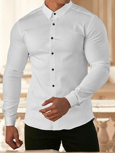 Herren körperbetontes Langarmhemd mit modischem Kragen und eleganten Knöpfen Echoarchiv