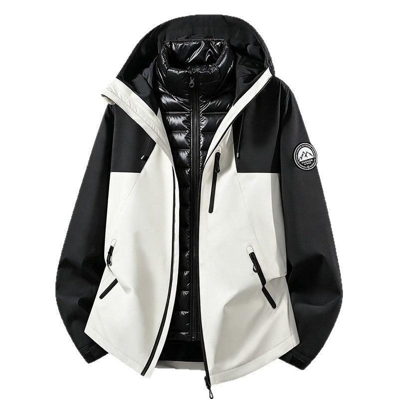 Unisex nicht wasserdichte dreiteilige Softshell-Jacke mit abnehmbarer gestepptem Innenjacke und Kapuze – Taviero