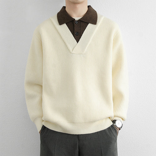 Herren Modischer V-Ausschnitt Pullover mit strukturierten Rippdetails Echoarchiv