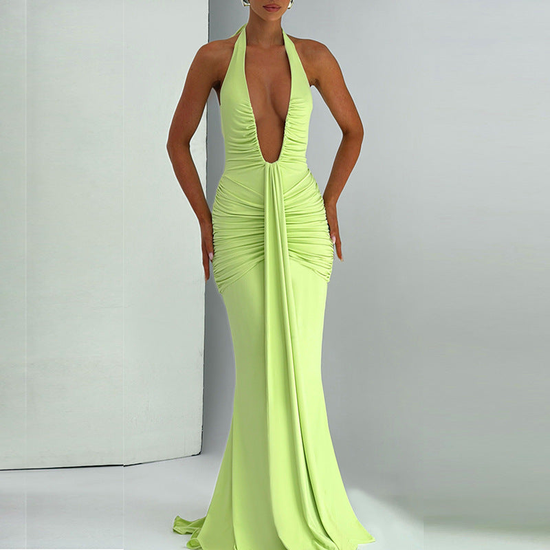 Damen Elegantes Maxikleid mit tiefem Ausschnitt und raffinierten Rüschendetails Echo Archiv