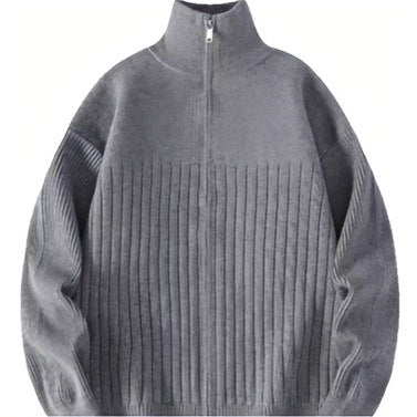 Herren Halbzip-Strickpullover mit hohem Stehkragen und breitem Rippenmuster Echoarchiv