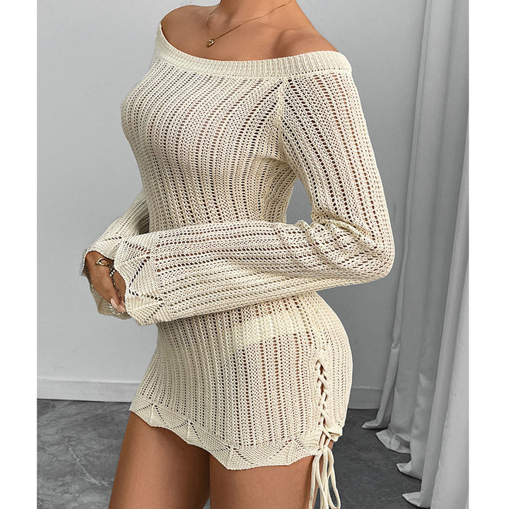 Damen Strickkleid im modernen Off-Shoulder Design mit weiten Ärmeln und Raffungen Echo Archiv