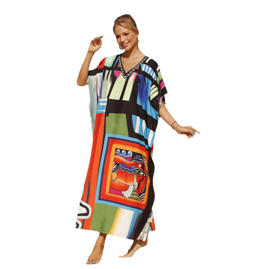 Damen Strandkaftan mit buntem grafischem Design und eleganten Akzenten Echo Archiv