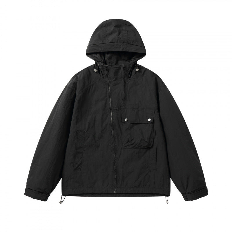 Unisex Leichte Kapuzen-Übergangsjacke mit großem Pattentaschen-Detail und Kordelzug Echo Archiv