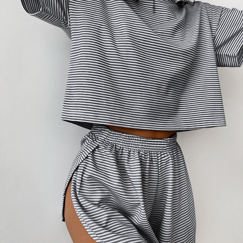 Damen Freizeit Set mit gestreiftem Crop-Top und Shorts Echo Archiv