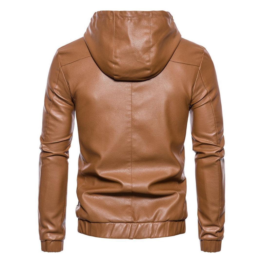 Herren Kapuzen-Lederjacke im Bikerstil mit Reißverschluss und schmaler Silhouette Echo Archiv