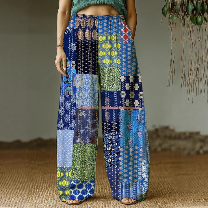 Damen Weite Freizeithose mit ethnischem Patchwork-Muster Echo Archiv