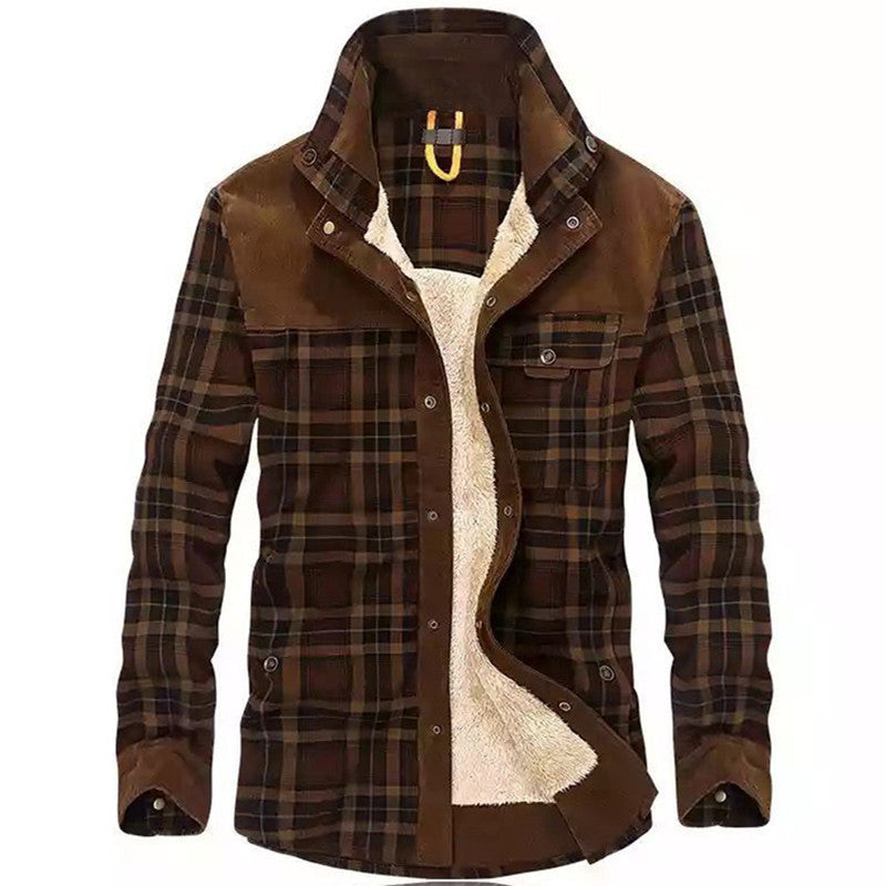 Herren karierte Hemdjacke mit Teddyfutter und Cordbesatz – Taviero