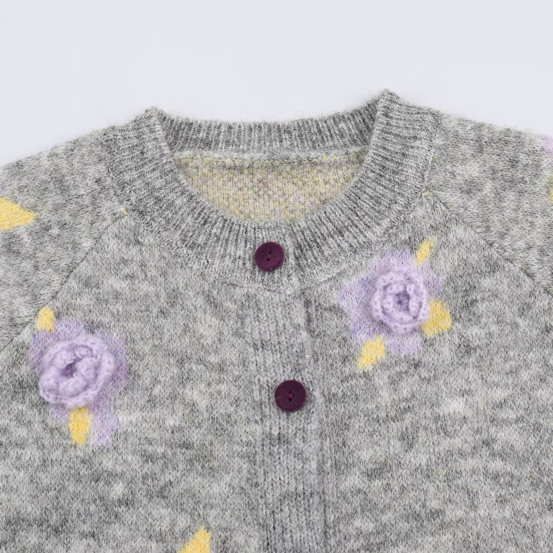 Damen Feinstrick-Zweiteiler Cardigan mit Blumen-Jacquard und tailliertem A-Linien Strickrock Echoarchiv