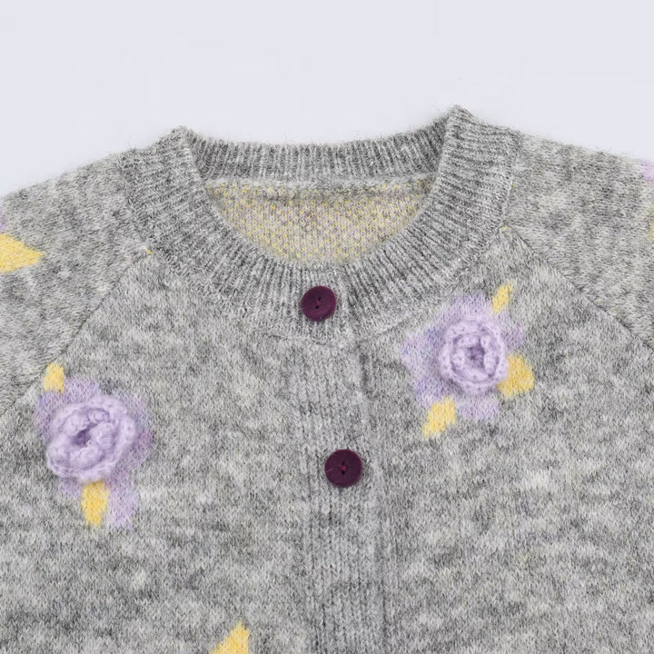 Damen Feinstrick-Zweiteiler Cardigan mit Blumen-Jacquard und tailliertem A-Linien Strickrock Echoarchiv