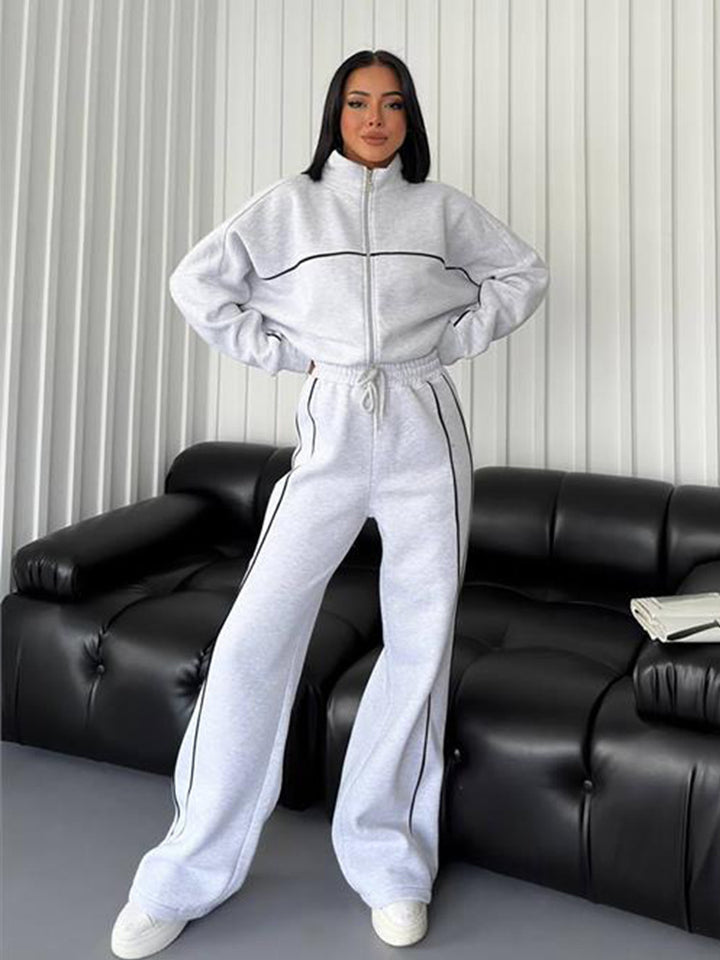 Damen nan Oversize Trainingsanzug Set mit Reißverschluss hohem Kragen und Kontrastpaspeln Echo Archiv