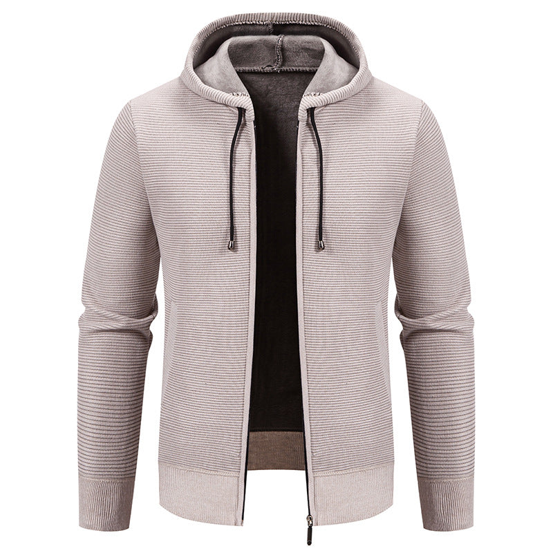 Herren nan strukturierte Reißverschluss-Strickjacke mit gefütterter Kapuze und weichem Teddy-Innenfutter Echo Archiv
