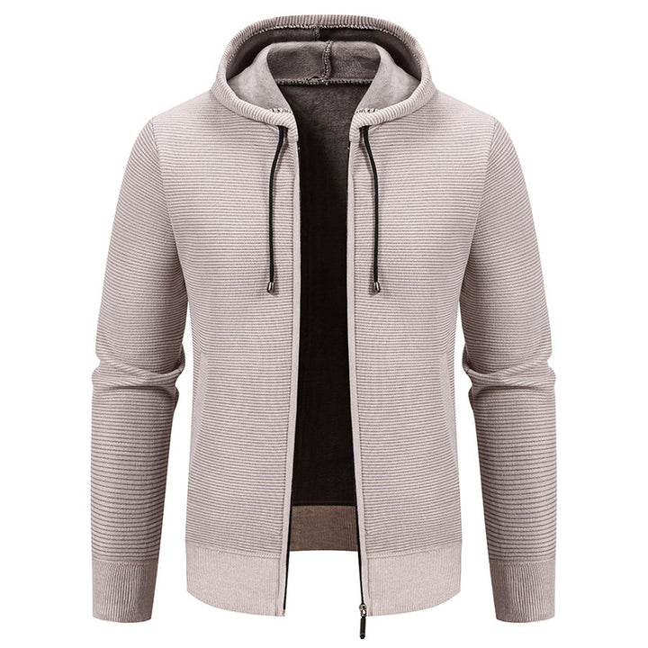 Herren nan strukturierte Reißverschluss-Strickjacke mit gefütterter Kapuze und weichem Teddy-Innenfutter Echo Archiv