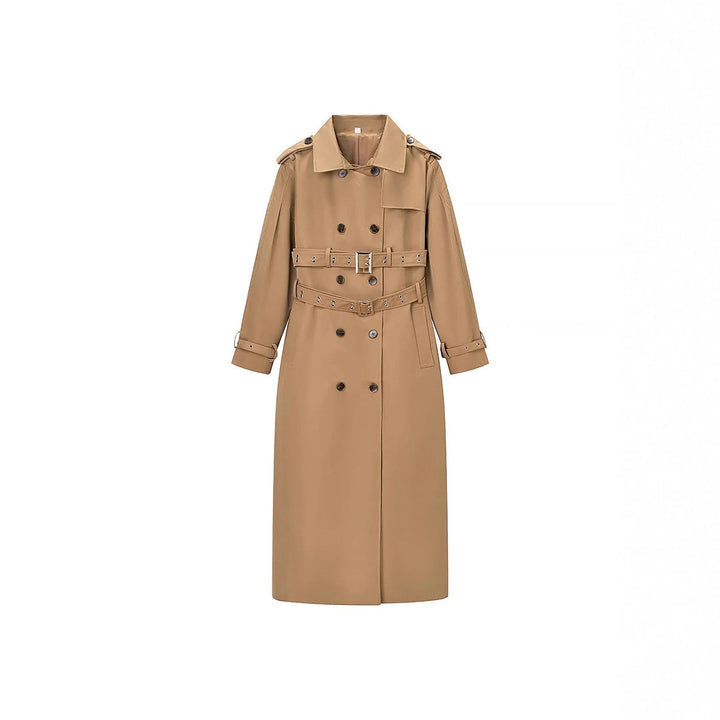 Damen nan langer taillierter Trenchcoat mit doppeltem Gürtel und Schalkragen Echo Archiv