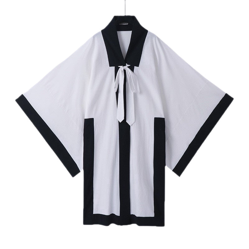 Unisex Oversize Kimono-Cardigan mit Kontrastblende, Bindeband und aufgesetzten Taschen Echoarchiv