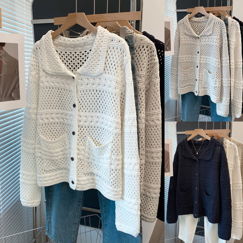 Damen Lässige Strickjacke im Lochmuster Echoarchiv