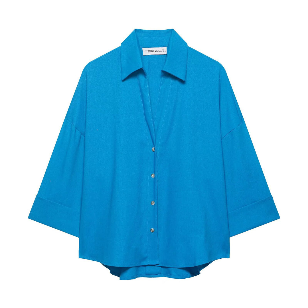Damen Oversized-Hemdbluse mit kastiger Silhouette, weiten Kimonoärmeln und abgerundetem Saum Echo Archiv