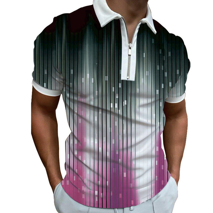 Herren Poloshirt mit modernem grafischen Muster und Reißverschluss Echoarchiv
