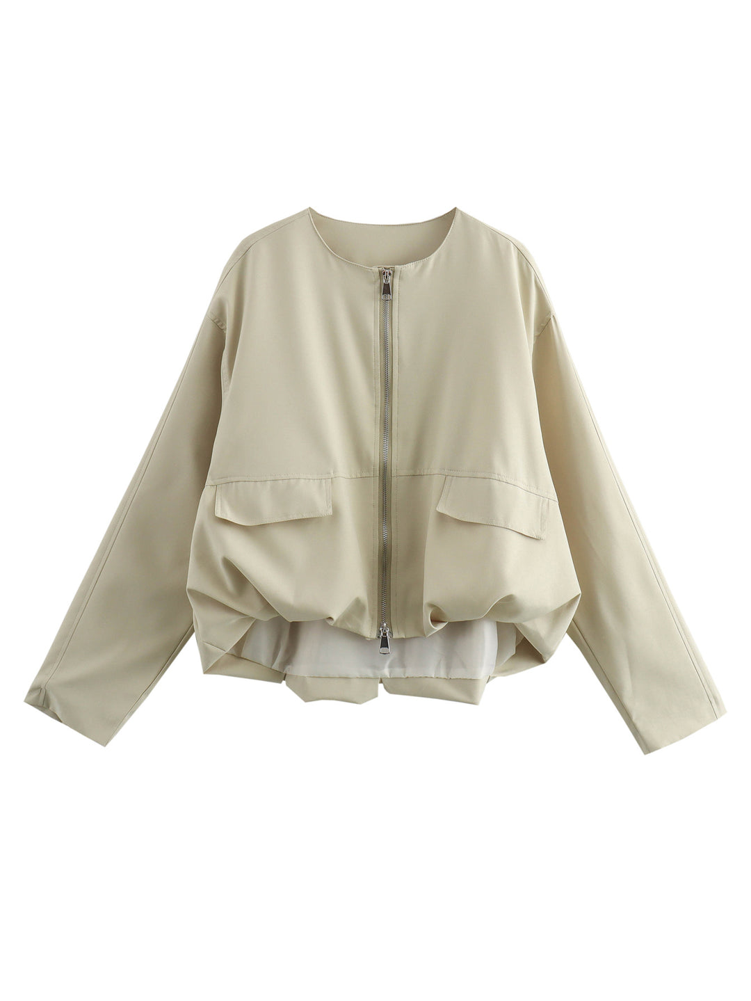 Damen Leichte Cropped Bomberjacke mit Rundhals, Zwei-Wege-Reißverschluss und Pattentaschen Echo Archiv