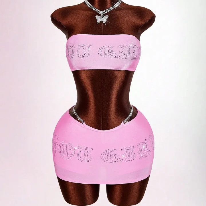 Damen Bandeau Top mit funkelndem Schriftzug Echo Archiv