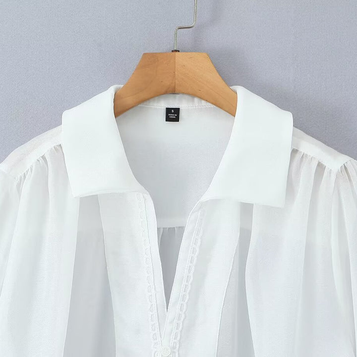 Damen elegante Chiffonbluse mit raffinierten Puffärmeln und edlem Kragen Echo Archiv