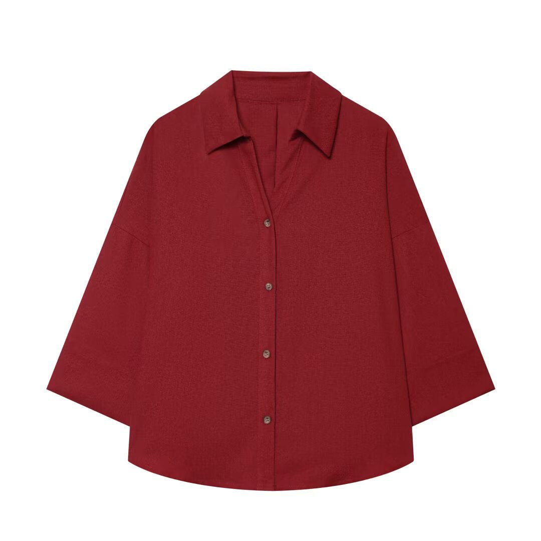 Damen Oversized Hemdbluse mit kastigem Schnitt, dreiviertelärmeln und Hornknopfleiste Echo Archiv