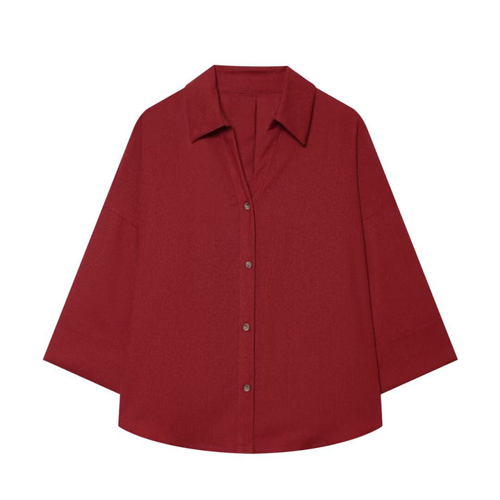 Damen Oversized Hemdbluse mit kastigem Schnitt, dreiviertelärmeln und Hornknopfleiste Echo Archiv