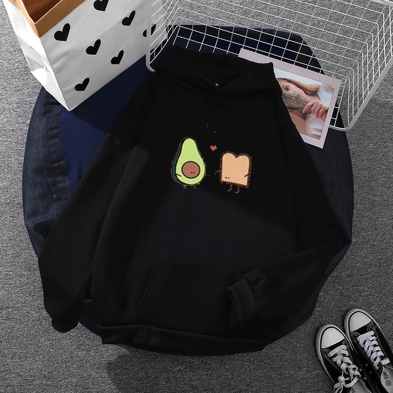 Damen gemütlicher Kapuzenpullover mit Avocado‑Toast-Illustration, weichem Fleece-Innenfutter und Kängurutasche – Auréline