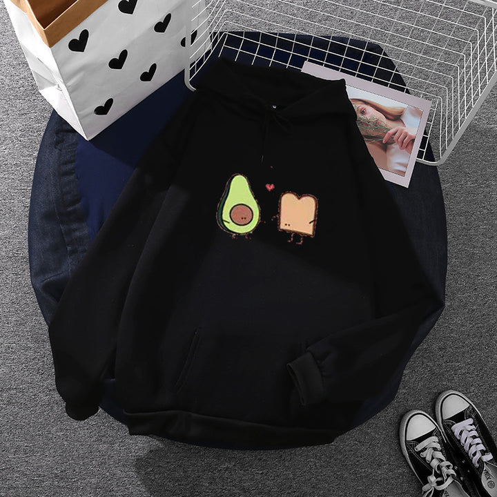 Damen gemütlicher Kapuzenpullover mit Avocado‑Toast-Illustration, weichem Fleece-Innenfutter und Kängurutasche – Auréline