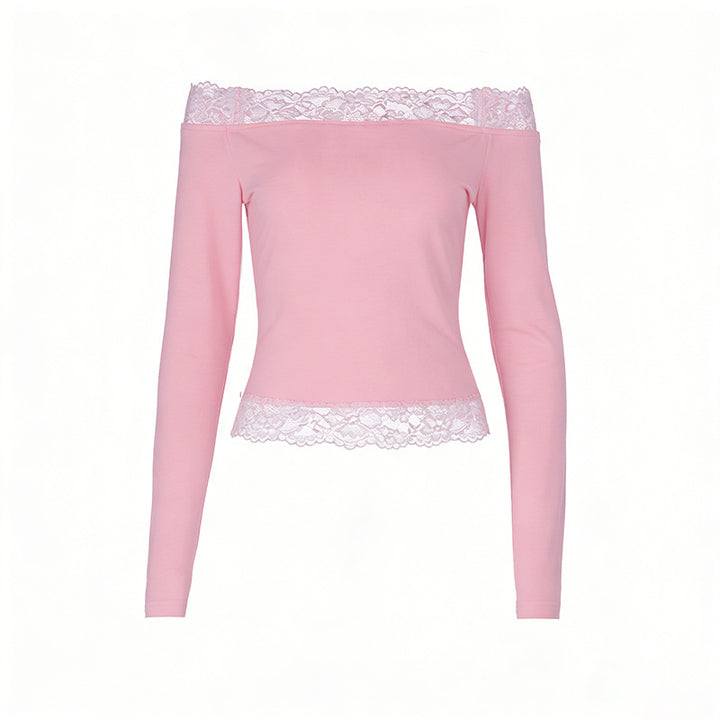 Damen elegantes Off-Shoulder Shirt mit Spitzenbesatz Echo Archiv