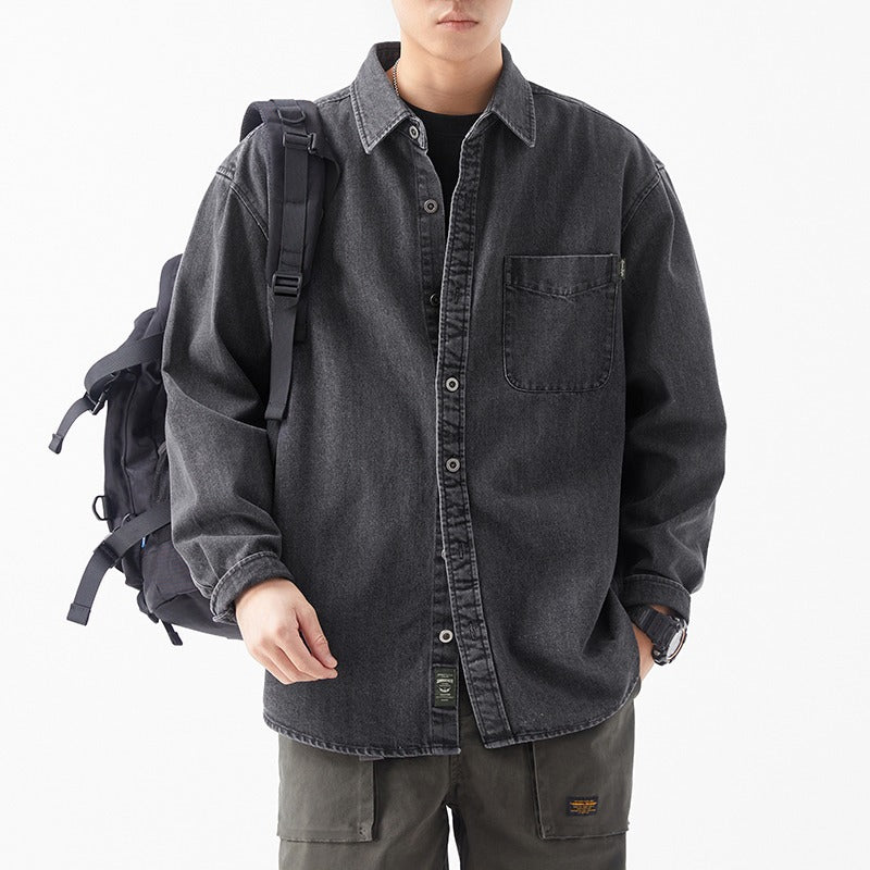 Herren lässige Denim-Hemdjacke mit aufgesetzter Tasche Echoarchiv