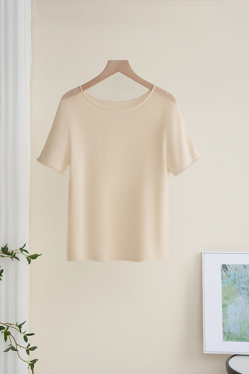Damen Weiches Feinstrick-T-Shirt mit halbarm, weiter U-Boot-Ausschnitt und feiner Struktur Echo Archiv