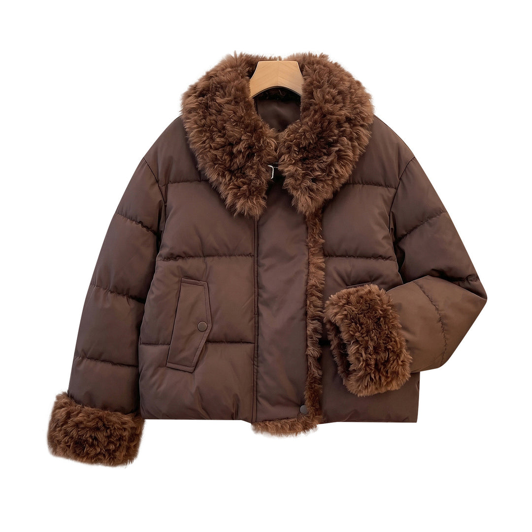 Damen nan wattierte Kurzjacke mit voluminösem Kunstfellkragen und Bommelbändern Echo Archiv