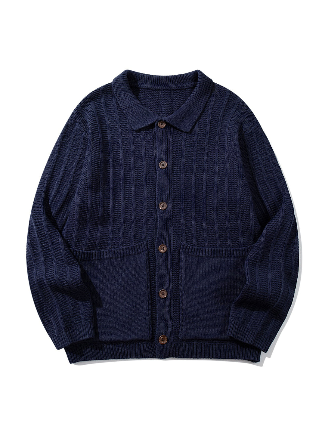 Unisex Strukturiertes Strickcardigan mit Hemdkragen und aufgesetzten Taschen Echoarchiv
