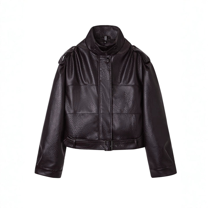 Damen Modische Kunstlederjacke mit Gürtel Echo Archiv