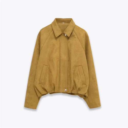 Damen nan cropped Wildlederoptik Bomberjacke mit verdecktem Reißverschluss und tailliertem Gummizugsaum Echo Archiv