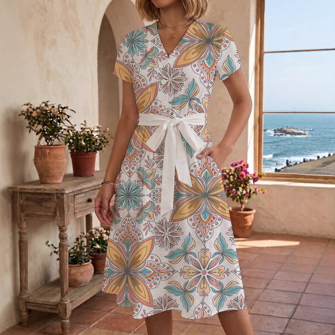 Damen Midikleid mit floralem Motiv und Taillengürtel Echo Archiv